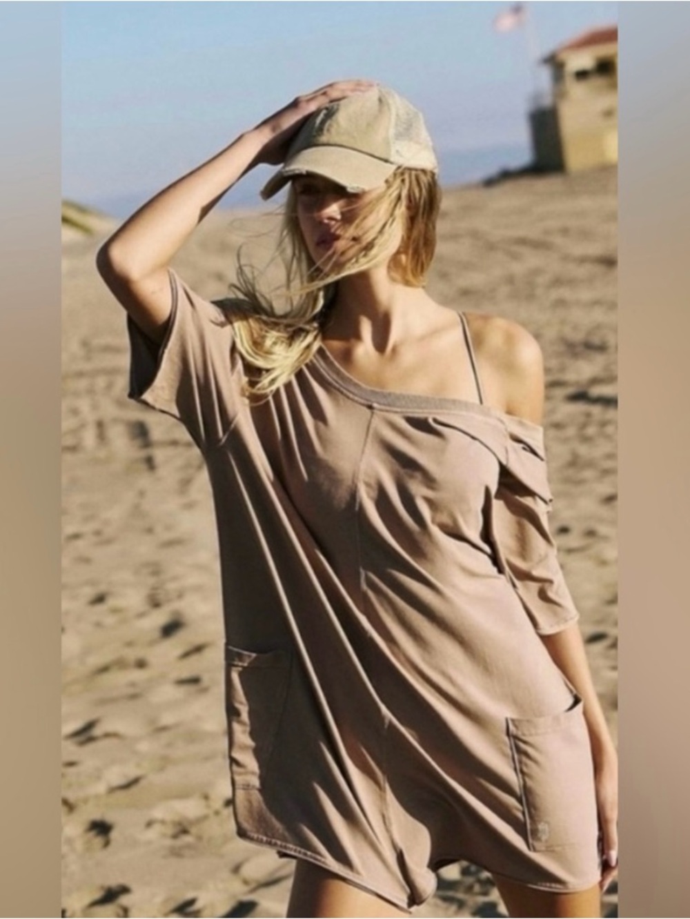 NWOT FP Movement Hot Shot Tee Romper In Mocha Latte